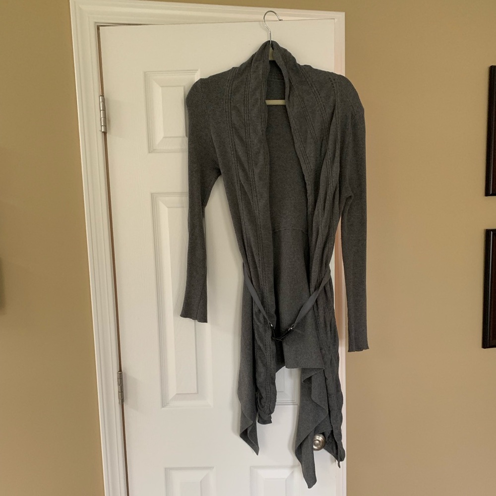 Long belted sweater
